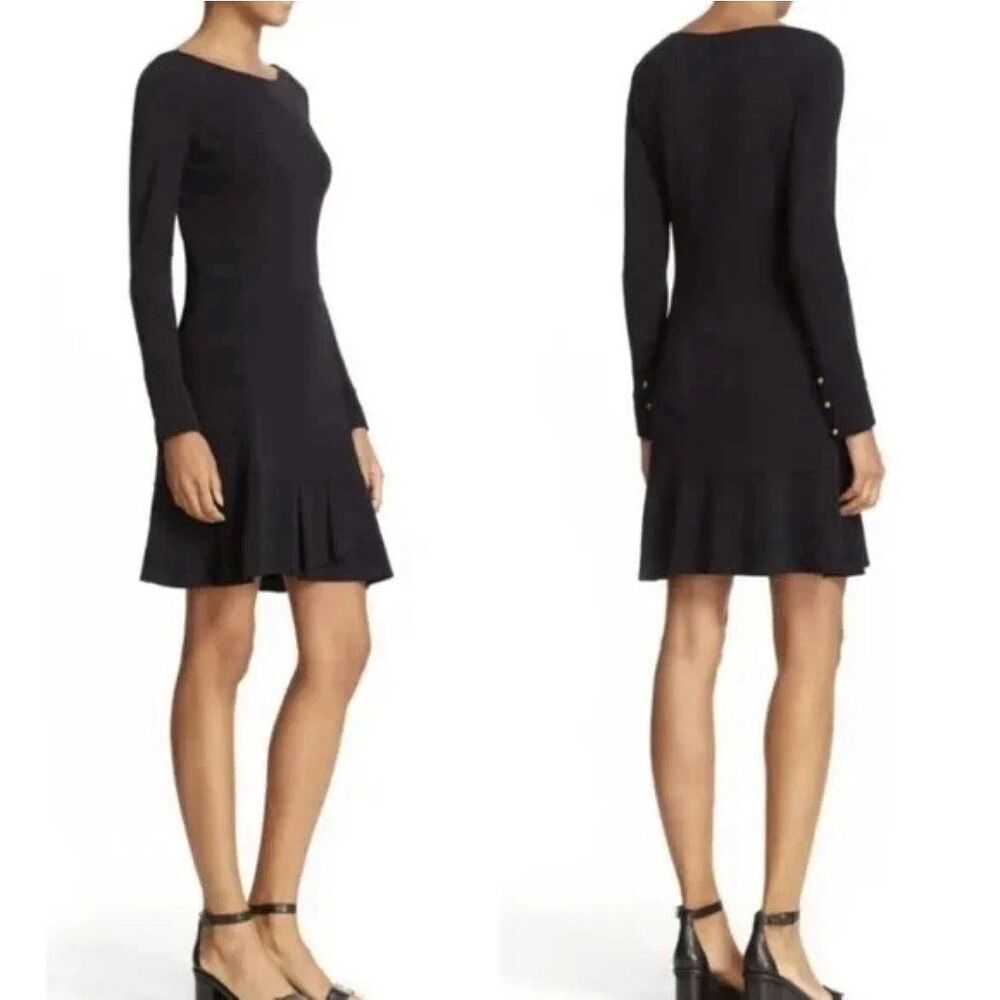 Tory Burch Dress Womens Small Foster Long Sleeve Ruffle Hem Black Style 32529